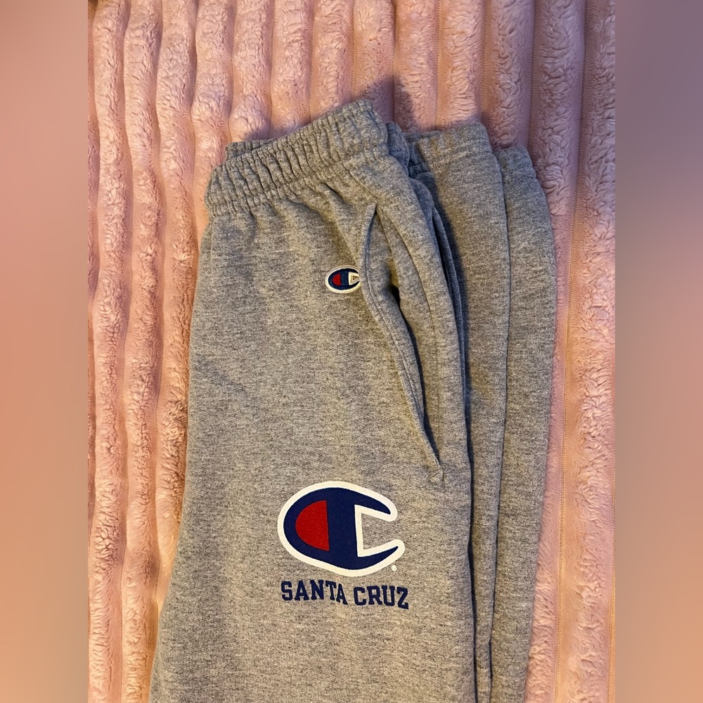 Champion Gray Sweatpants with Iconic Logo and Elastic Waistband
